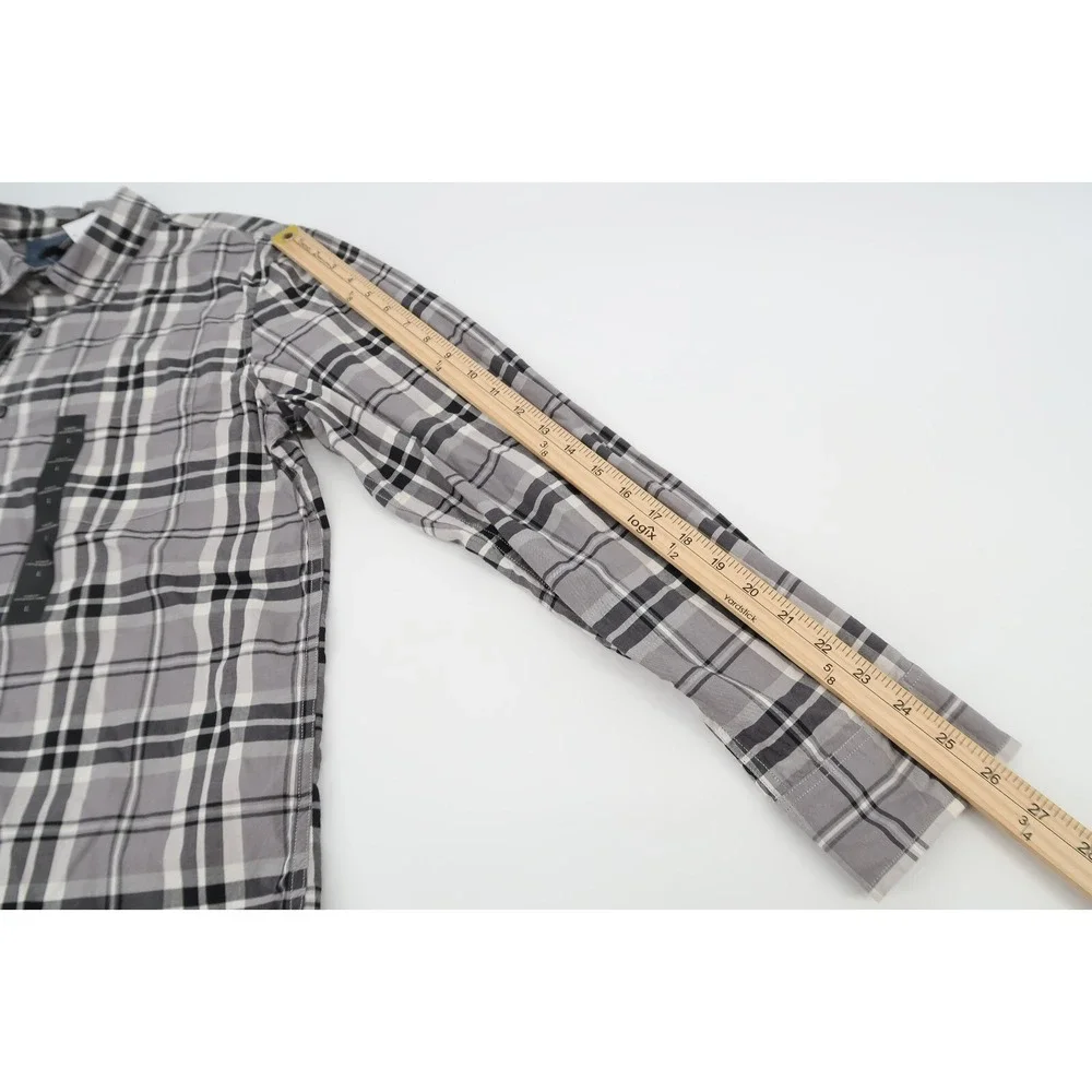 Banana Republic Button Down Shirt Mens‎ Large Gray Plaid Slim Untucked Fit New